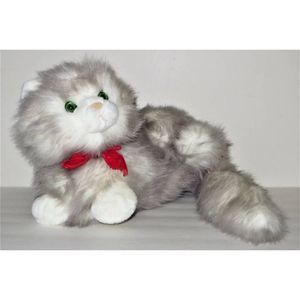 Rare Russ Berrie Realistic Persian Cat Plush whute and gray with realistic green